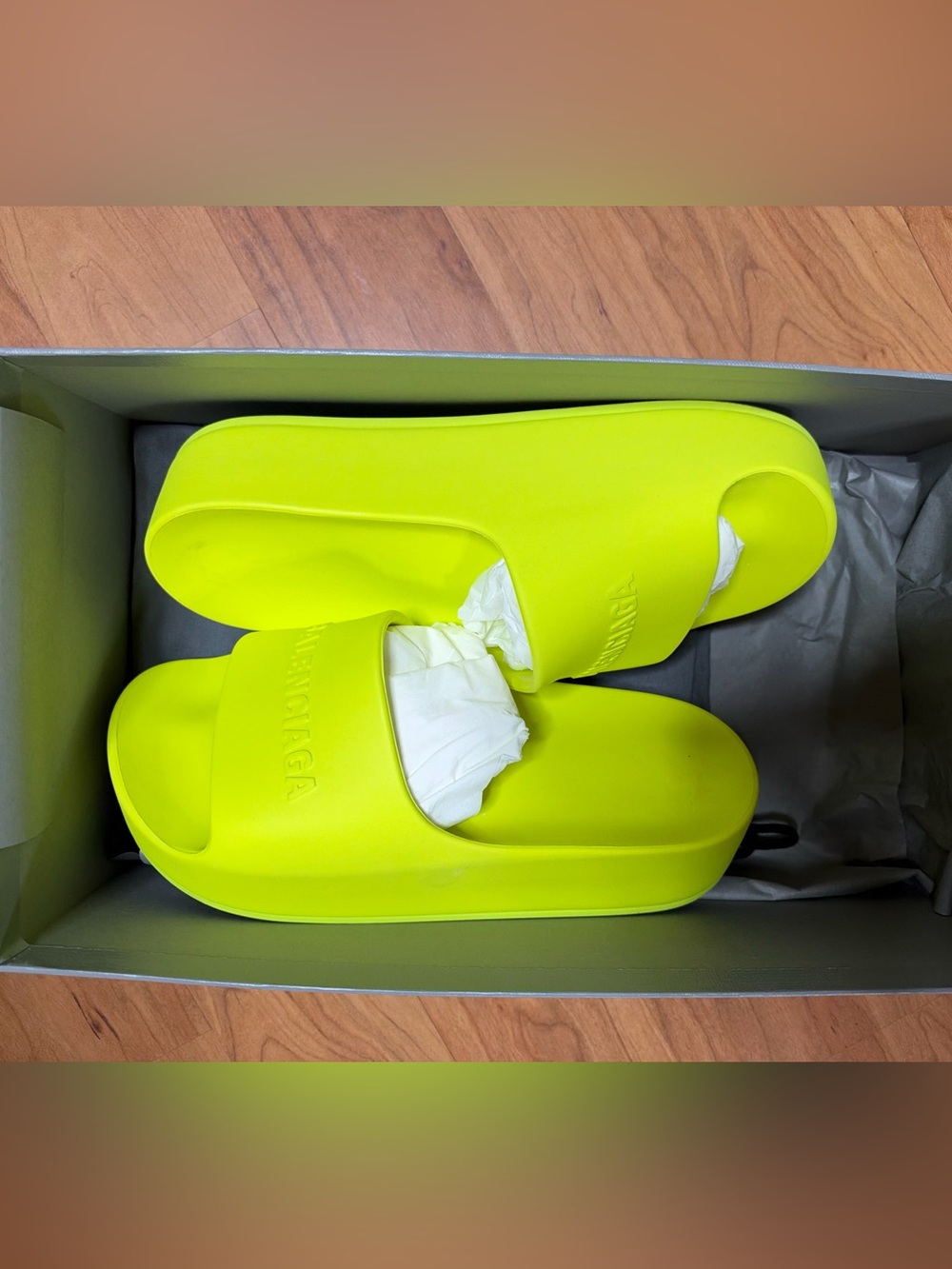 Balenciaga Neon Lime Slide Sandals